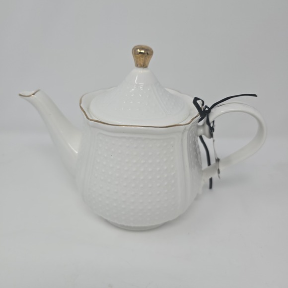Nicole Miller Teapot With Metallic Gold Trim - Picture 2 of 8